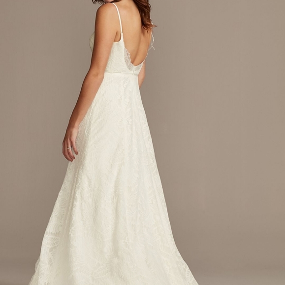 Davids Bridal Leaf Pattern Lace A-Line - Picture 2 of 8